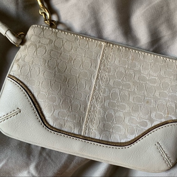 Coach Wristlet Ivory Leather Canvas Logo - Picture 4 of 5